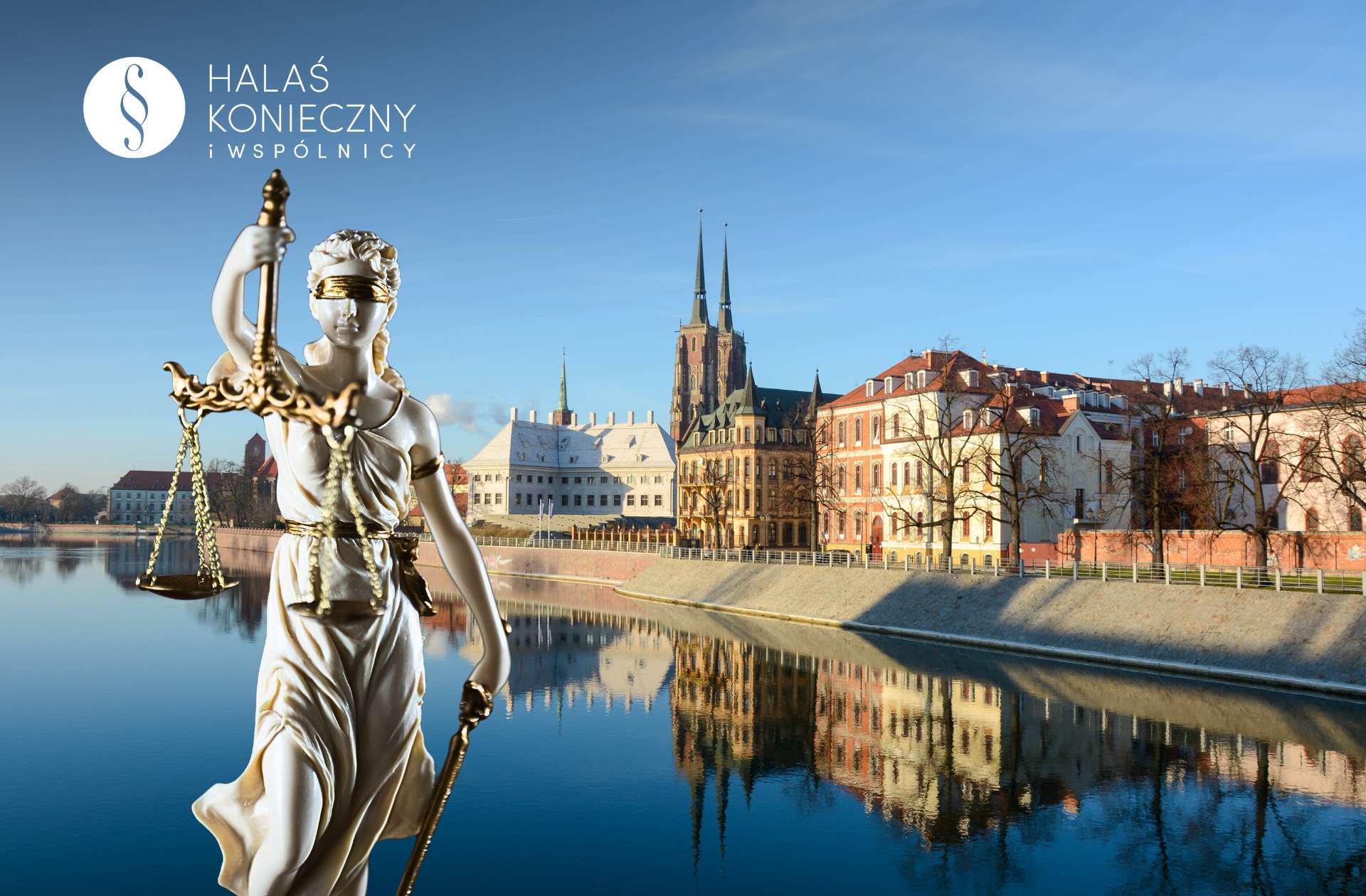 Temida, w tle panorama Wrocławia