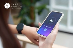 Osoba ze smartfonem używająca AI