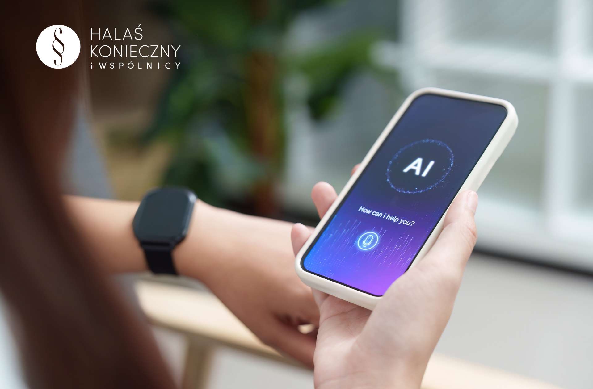 Osoba ze smartfonem używająca AI
