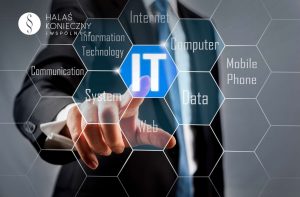 Ikona IT, prawnik dotykający hologramu